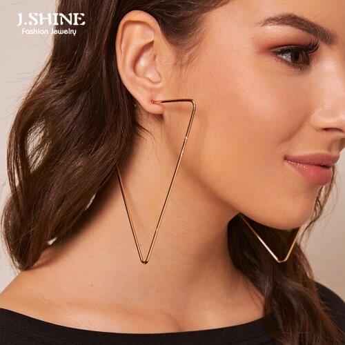 JShine Exaggerated Geometric Triangle Large Hoop Earrings Statement Gold Color Metal Big Line Earrings for Women Fashion Jewelry