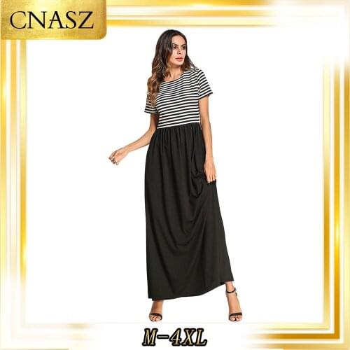 Moroccan Kaftan Gown Fashion Simple Abaya Turkish Striped Stitching Dress Large Size Womens Autumn Musulman Dress