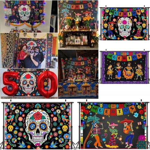 Mexican Day of The Dead Backdrop Fiesta Dia DE Los Muertos Photography Background Sugar Skull Birthday Cake Smash Photocall