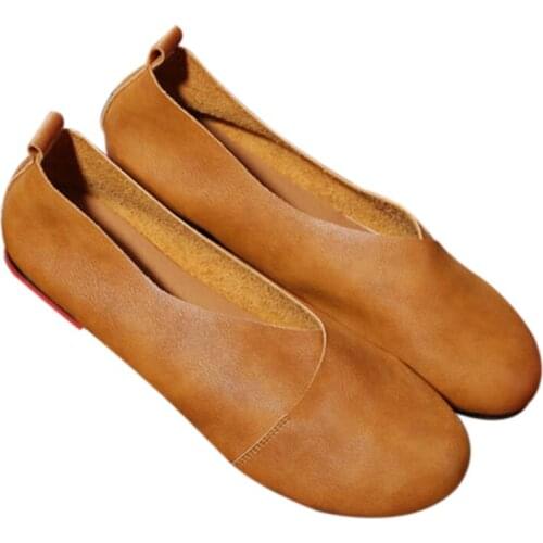 2021 Genuine Leather Flat Shoes Woman Hand-sewn Leather Loafers Cowhide Flexible Spring Casual Shoes Women Flats Women Shoes