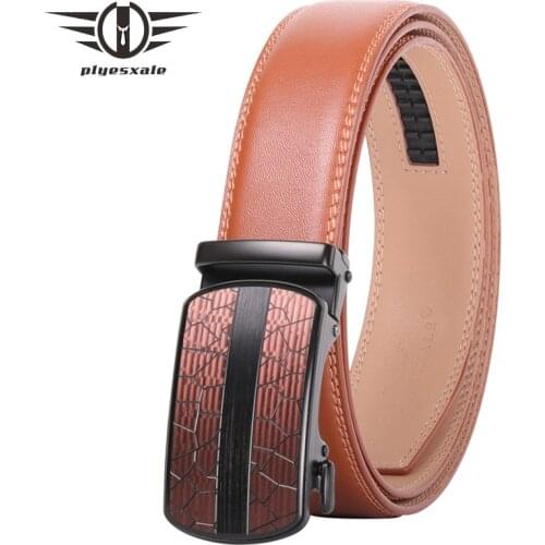 Plyesxale Brown Leather Belt Men 2020 New Classic Automatic Buckle Luxury High Quality Business Mens Belt Cowskin Belts B91