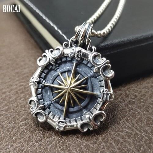 BOCAI New real solid S925 sterling silver jewelry deep sea compass military brand fashion hip-hop personality Man pendant