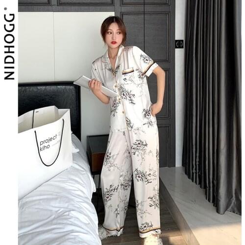 New Lapel Pajamas Short Sleeve Satin Nightwear Women Two Piece Set Sleepwear Turn-down Collar Autumn Luxury Silk Sexy Pijamas