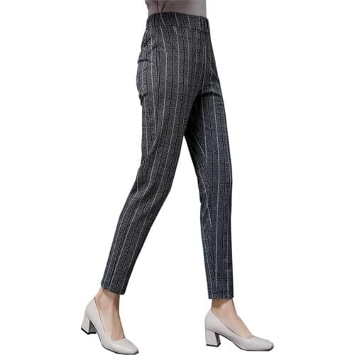 S-4XL Plus size 2019 New womens casual Striped OL office Pencil Elastic Waist Slim Stretch Pants fashion Pencil Pants 001PD