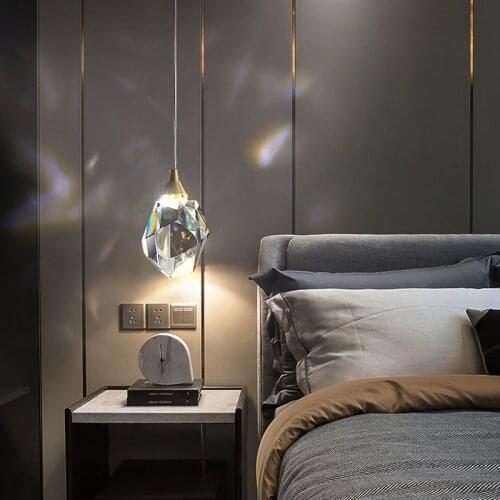 Modern Crystal Pendant Lamp Restaurant Chandelier Bedroom Bedside Small Chandelier Personality Lighting Copper Lamp Body AC220V