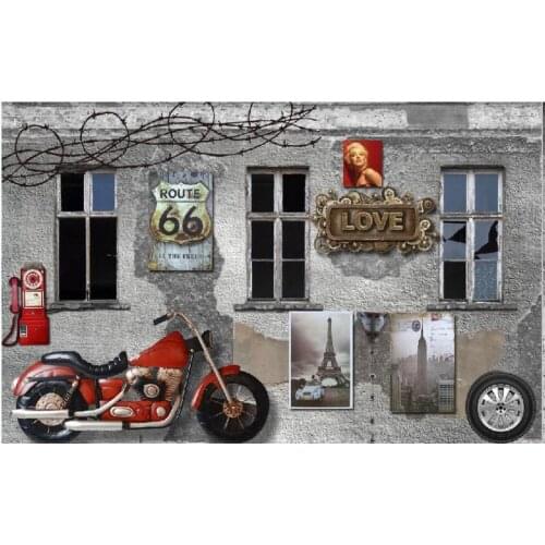 Custom photo mural 3d wallpaper Retro nostalgic motorcycle bar cement wall living room home decor wallpaper for walls 3 d