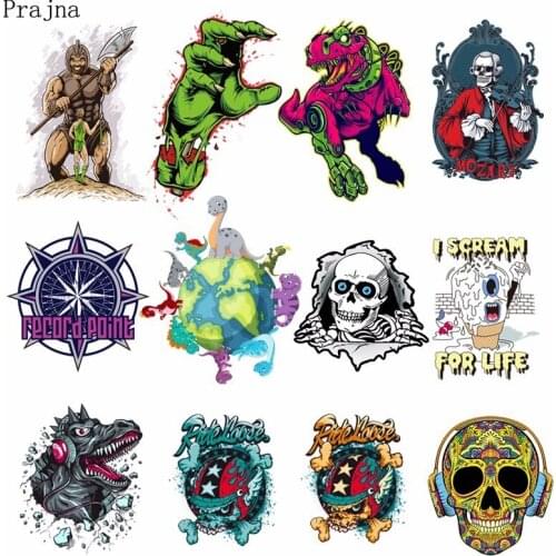 Prajna Sparta Skull Jurassic Patches Iron On Transfers Dead God T-rex Compass Heat Thermal Transfer For Clothes DIY Decoration F