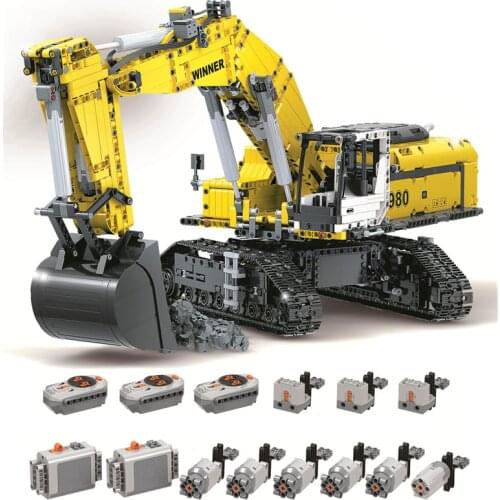 RC Track Excavating Machinery Crawler Excavator Engineering Vehicle Building Blocks Bricks Sets Classic Electric Model Kids Toys