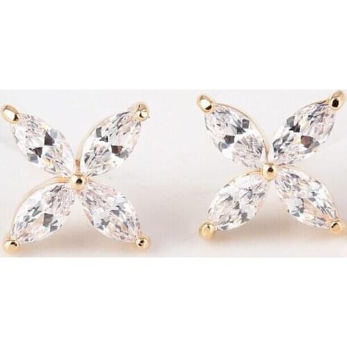 Copper alloy insert quality zircon plated Champagne Gold CZ earrings