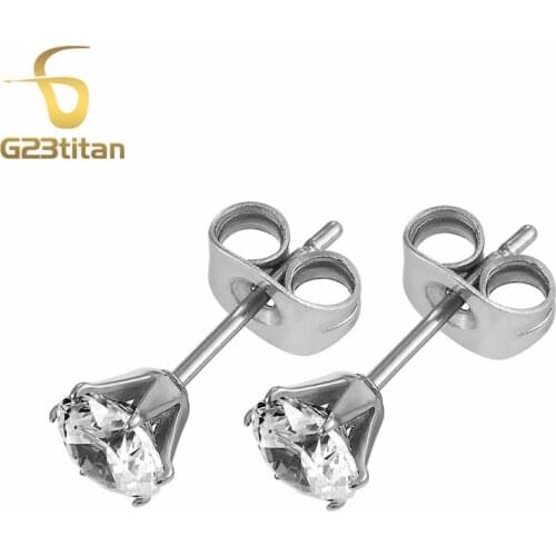 G23titan Zirconia Earrings for Girls Anti-allergic G23 Titanium Stud Earring Ear Piercing Women Jewelry SGS Certification