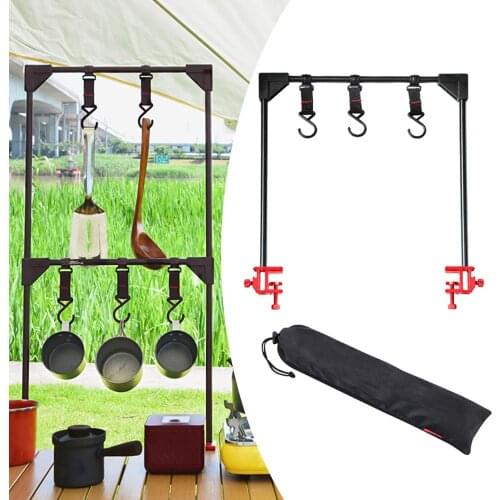 Foldable Desktop Storage Rack Lightweight Collapsible Picnic Camping Hanging Shelf BBQ Pot Pan Organizer Hanger