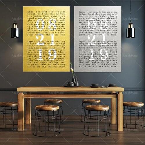 Wedding vows art gold and silver foil printing, personalized wedding vows wall art, couple gifts, unique anniversary gift poster