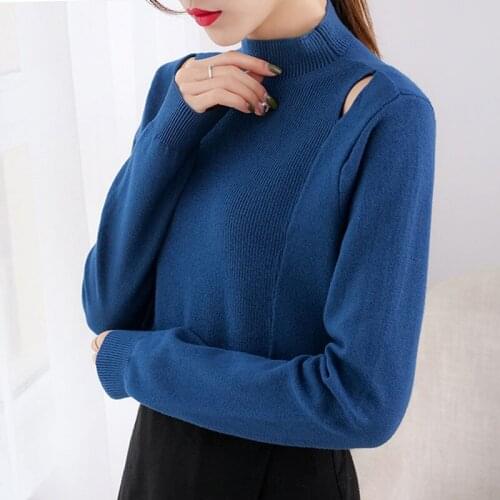 Sweater Women Fashion 2021 Loose Long-Sleeved Sweater Womens Turtleneck Solid Black Sweater Women Tops Ladies Full White 0784