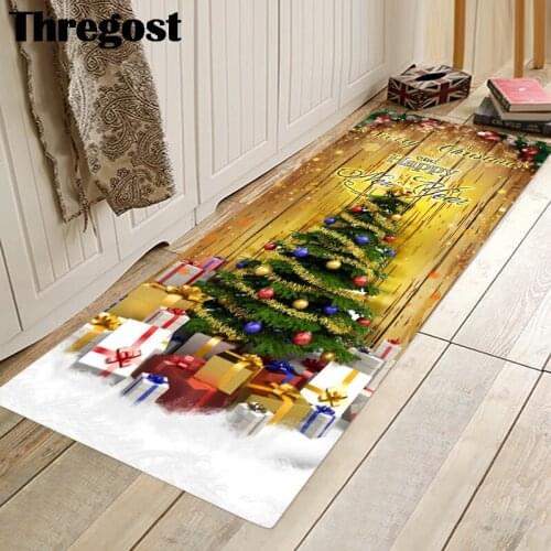 Thregost Non Slip Mat Merry Christmas Print Kitchen Carpet Microfiber Soft Door Mats Entrance Indoor Kitchen Rugs Washable