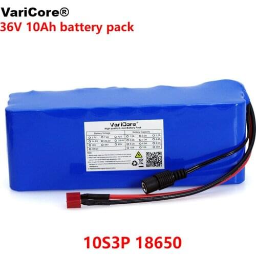 VariCore 36V 10000mAh 500W High Power and Capacity 42V 18650 Lithium Battery Motorcycle Electric Car Bicycle Scooter with BMS