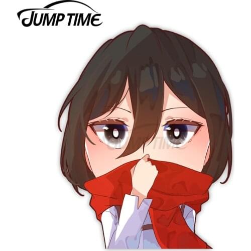 Jump Time 13 x 10.6cm Vinyl Car Stickers Mikasa Cartoon Avatar Car Decals Wiper Refrigerator Peeker Waterproof Car Accessories