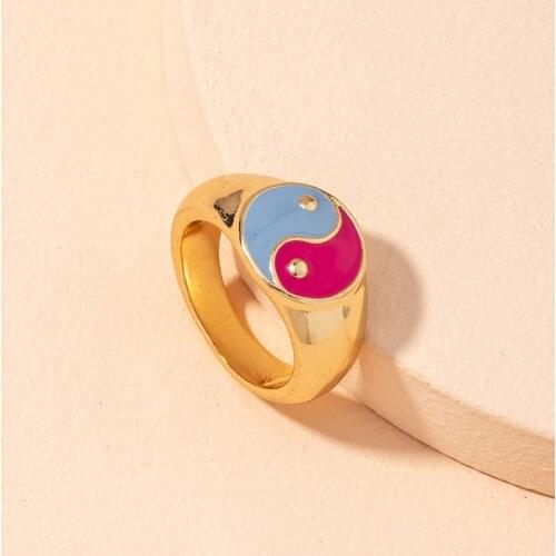 XIALUOKE Fashion Metal Alloy Geometric Circular Gossip Taiji Epoxy Index Finger Ring For Women Hip-hop Rock Punk Party Jewelry