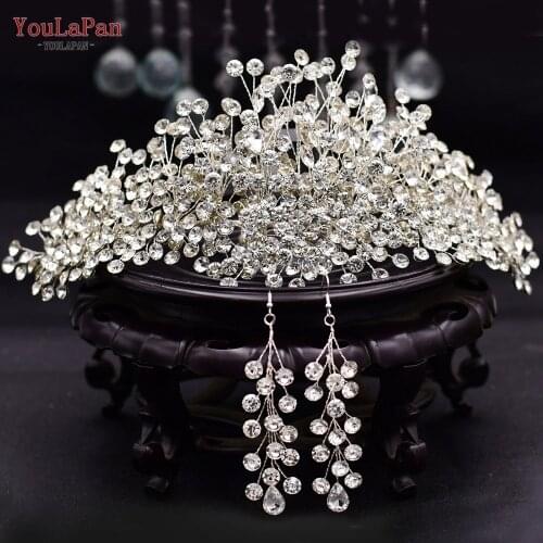 YouLaPan HP376 Bridal Crown Wedding Big Hair Accessories Luxurious Full Rhinestone Headband for Women Tiara Bride Headwear