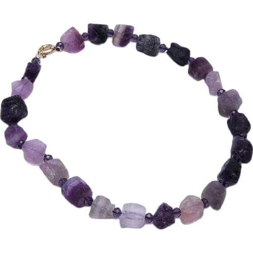 GuaiGuai Jewelry 21" Natural Purple Fluorite Rough Nugget Real Stone Purple Crystal Necklace Handmade For Women