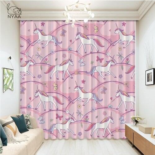3D Unicorn Printing Window Curtains Modern Living Room Decoration Shading Curtain For Girl Bedroom Home Decor Micro Shading