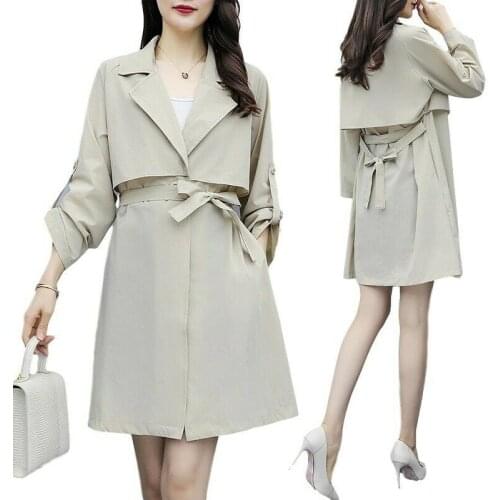 Women Fashion Slim Fit Belted Lapel Collar Windbreaker Outwear Midi Coat