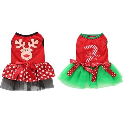 Winter Dog Dress Elk Skirt Pattern Dog Dress Winter Xmas Dress Red Sweatshirt Vest Pets Cat Warm Dress