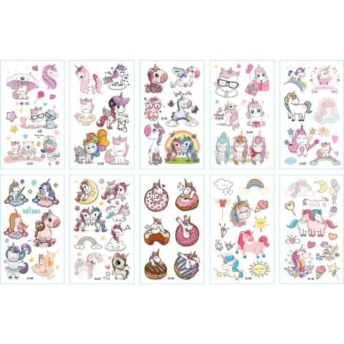 1~10 Sheets/set Hot Sale Cute Unicorns Stickers Temporary Tattoos Kid Toys Cartoon Animal Waterproof Sticker For Kids Gift