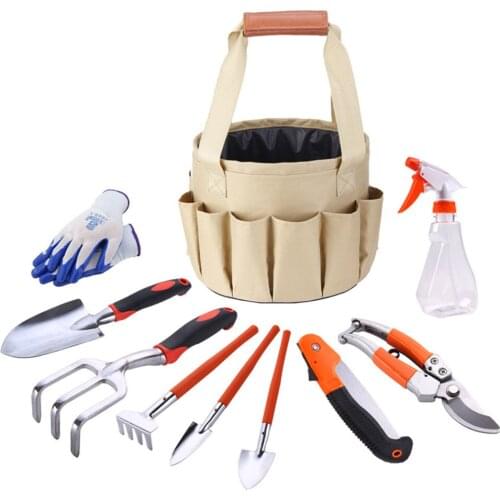 10pcs/set Multi-Functional Garden Toolkit Canvas Bag Contains Aluminum Alloy Spatula Gloves Gardening Shears