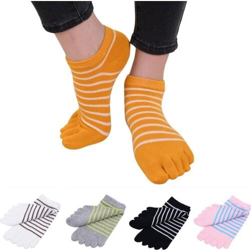 2021 New Women Toe Socks Casual Cotton Stripe Five Finger Low Cut Socks 5 Fingers Cute Stripe Separate Toes Socks Fashion
