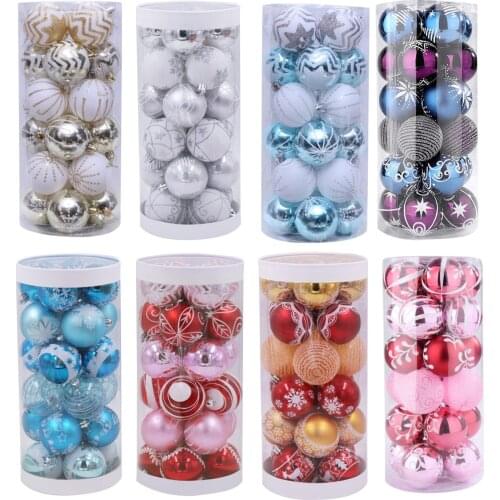 24pcs/set Christmas Tree Hanging Balls Shatter-proof Round Decoration for Xmas Party Home Decor