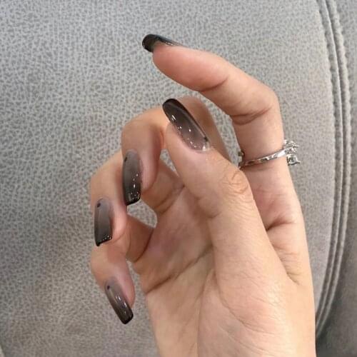 High Quality 24pcs Gradient Black Nail Patch Glue Type Removable Long Paragraph Fashion Manicure Save Time False Nail Patch