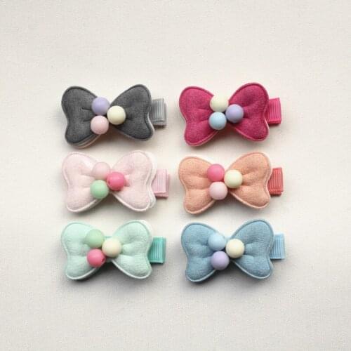 40pcs/lot 2017 Double Layer Small Size Bow Girl Hair Clips Light Pink Hair Bows With Beads Kids Hairpin Solid Cloth Summer Color