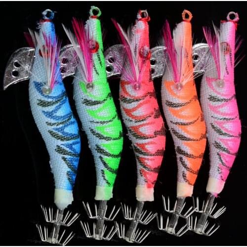 5pcs 8cm 7.2g Artificial Shrimp Fishing Lure 3D Eyes Bass Bait Freshwater Luminous Saltwater Squid Jigs Accessory Bright Colors