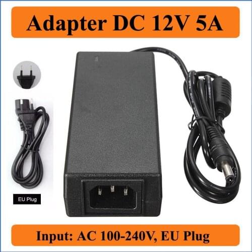 12V 5A EU Plug AC DC Adapter AC100-240V Converter to DC 12V 5000mA Power Supply Charger For LED Strip lights/LCD Monitor