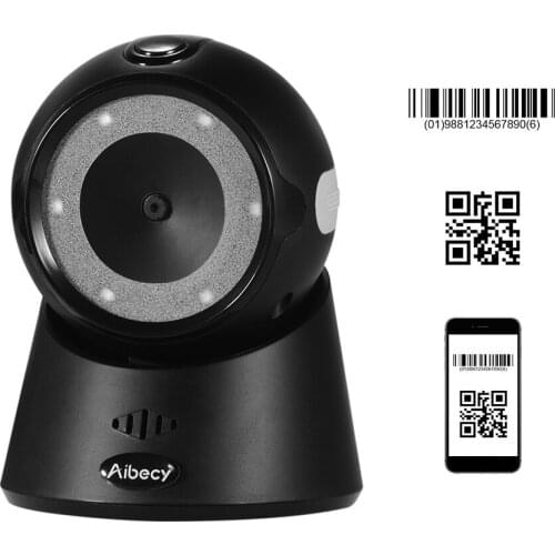 Aibecy YHD-9100 USB Wired Bar Code Reader Desktop 1D/2D/QR Barcode Scanner Compatible for Windows Mac OS POS Cash Linux