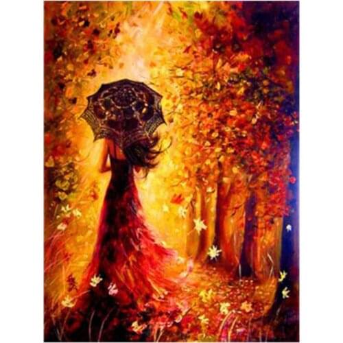 5D DIY Full Diamond Embroidery "abstract Woman umbrella fall leaf " Diamond Painting Cross Stitch Rhinestone Home Decor WG2037