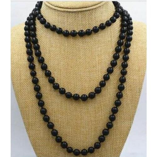 Free Shipping on sale natural 8mm Round Black Onyx Gemstone Bead gems Necklace 50" long
