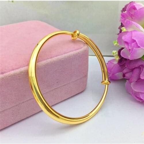 Bracelet for Women Wedding Engagement Statement Jewelry 6N Smooth Yellow Gold Color Bracelet Bangles Pulseras Mujer Femme Bijoux