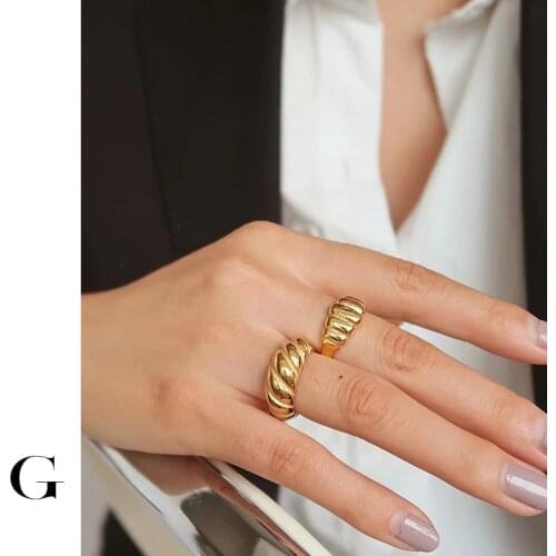 GHIDBK Minimalist Textured Irregular Wide Titanium Steel Rings Layered Geometrical Ring Women Statement Ring Jewelry Accessories