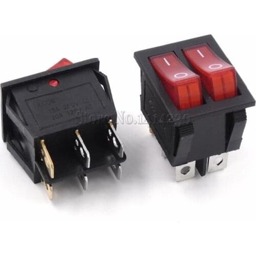 KCD6 25x31mm With Red Light Big Rocker Switches Two-Way Switch 6 Pin 2 Position 15A 250V 20A 125VAC ON-OFF