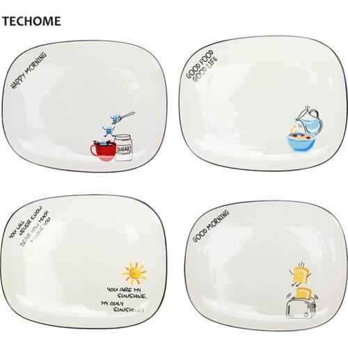 Ceramic Adult Baby Dishes 8 Inch Rectangular Fruit Salad Plate Minimalism Style Steak Dinner Plates Adult Childrens Tableware