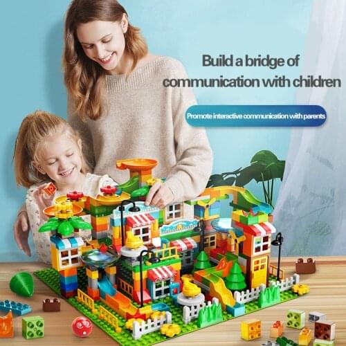 Big Size Street Garden Marble Race Run Bricks Building Blocks Toys Funnel Slide Blocks Diy Creator House Tree Toy For Children