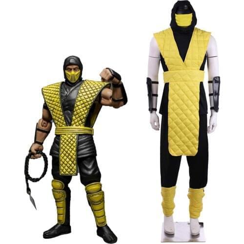 Game Mortal Kombat X Scorpion Costume Sub-Zero Cosplay Yellow Blue Battle Combat Mens Outfit Adult Full Suit Halloween Carnival