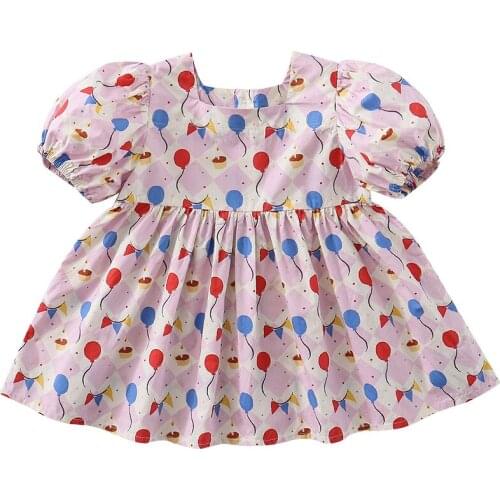 Baby Girls Summer Cotton Flower Dress Kids Puff sleeve Streetwear Dresses Children Vestidos Princess Evening Party Clothing