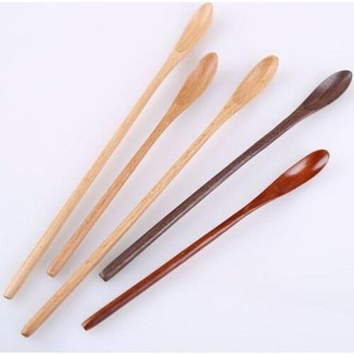 Natural Wooden Spoon With Long Thin Handle Stirring Rod Mixing Spoons Dessert Coffee Tea Honey Supplies Kitchen Tools Tableware