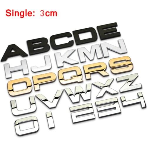 A-Z 0-9 3cm Height Chrome Metal Letters Numbers Star Love Heart DIY Car Styling Logo Badge 3D Sticker for Range Rover Great Wall