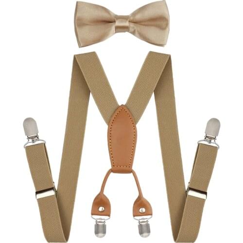 Fashion Adjustable Elastic X-Shape Children Braces Kids Suspenders Set Bow Tie for Wedding