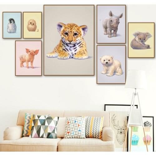 Cartoon Animal Tiger Pig Wall Art Canvas Print Picture Nordic Paintings Minimalism Home Decoration Module Poster Kids Bedroom