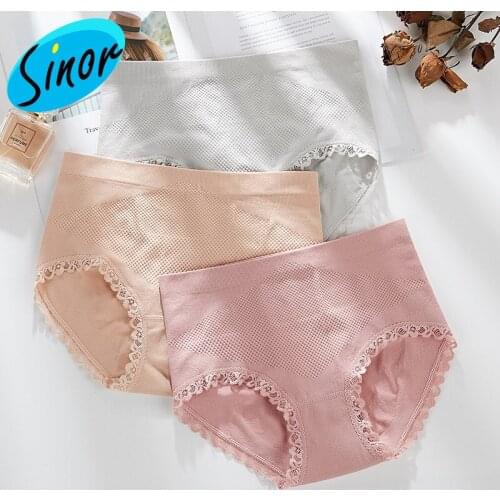 [Bottom Price]New Seamless Underwear Womens Pure Cotton Mid-Waist Girls Abdomen Hip Containment Lace Womens Large Briefs