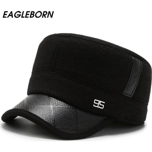 New Hat Men Winter Dad Hat Warm Men Military Cap Casual Cap Winter Middle-aged Elderly Ear Protection PU Cotton Thick Hat Warm